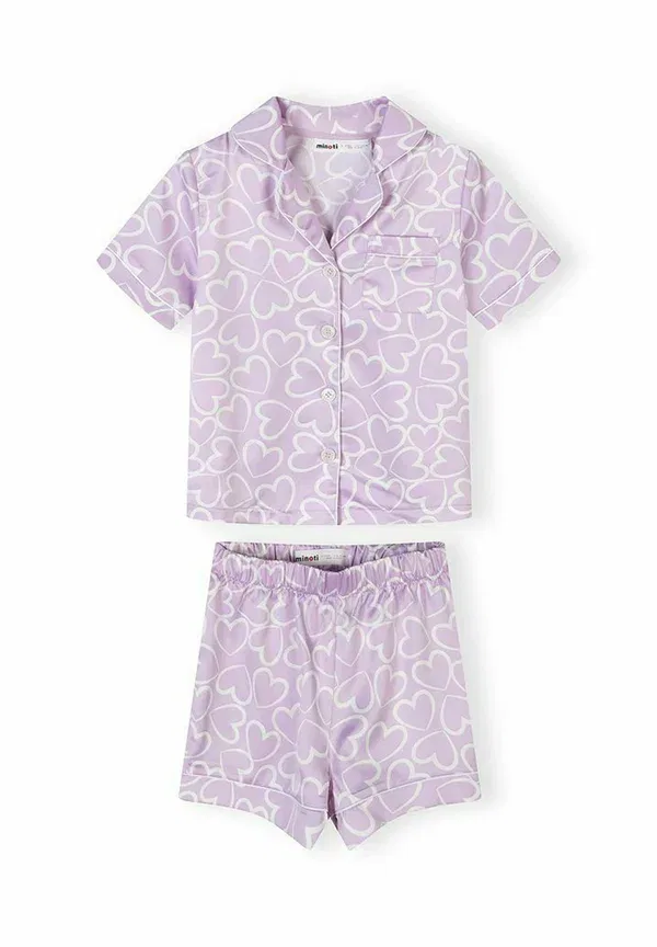 Комплект пижамный с коротким рукавом и шортами, сатин, Button up short sleeve and set, Minoti, lilac, сиреневый