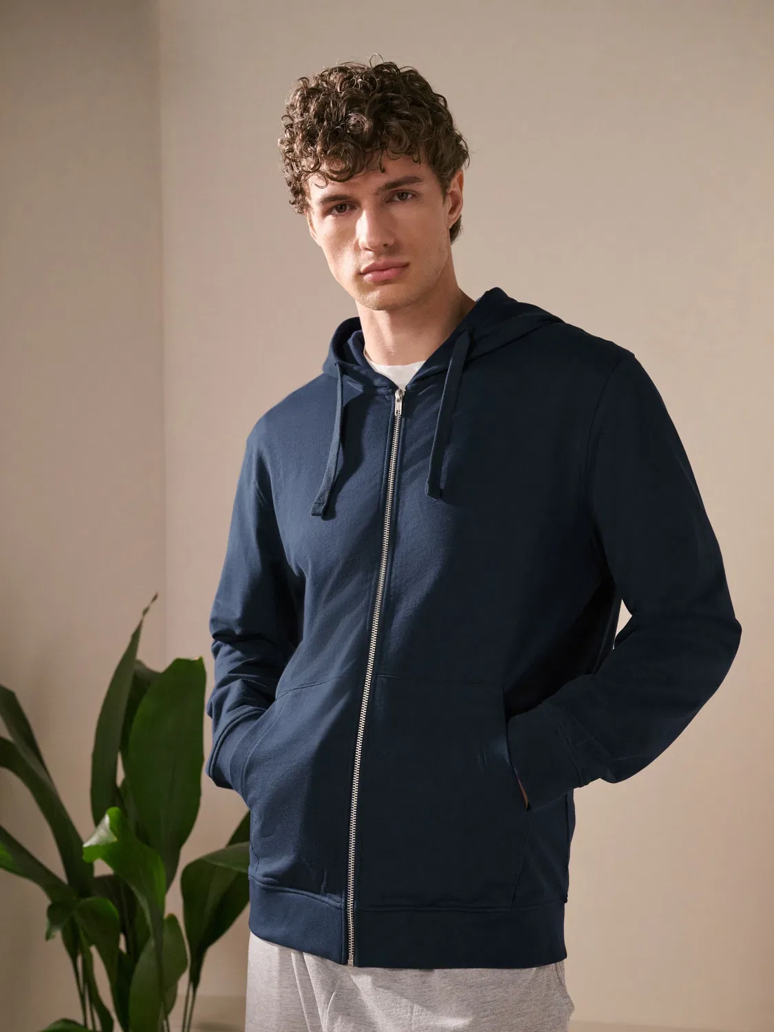 Худи на молнии, легкое, Navy Blue Loopback Zip Up Next, темно-синий