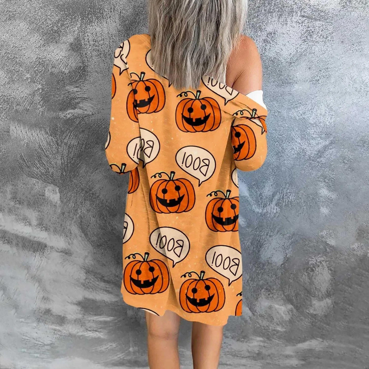 Женский кардиган с принтом Costume di Halloween, motivo zucca con pipistrello, 2-giallo — фото 2