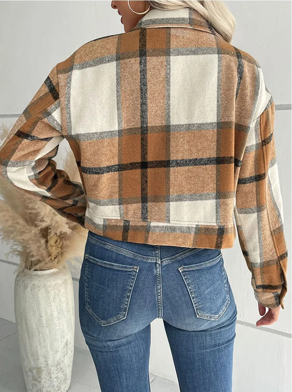 Женская куртка из фланели с длинным рукавом Plaid Flannel Jacket, Rose Red — фото 2