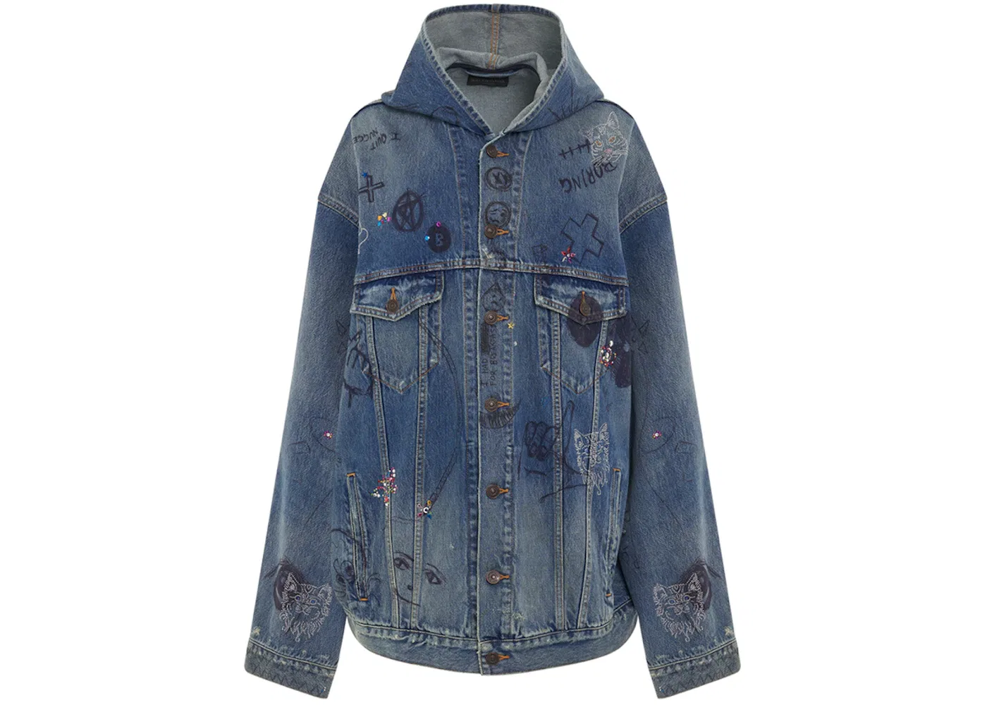 Женская джинсовая куртка с капюшоном оверсайз Jacket Balenciaga, True Blue
