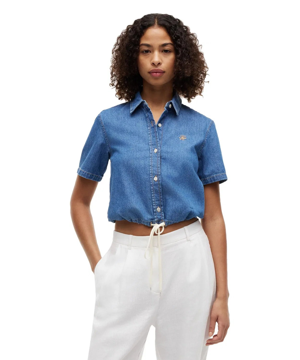 Женская рубашка с коротким рукавом свободного кроя Indigo Blue TOMMY HILFIGER