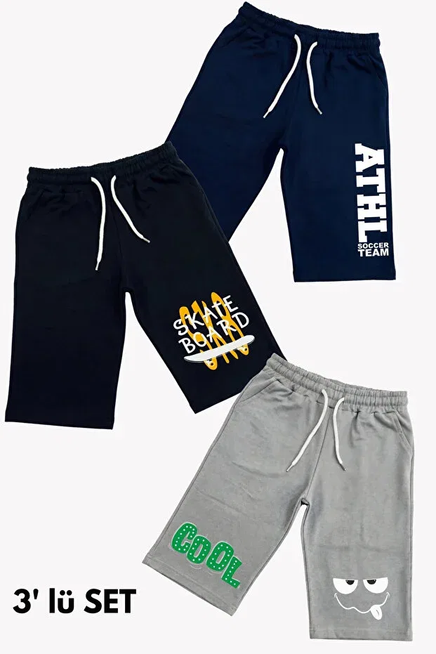 Детские шорты для мальчиков с принтом 3-штучный набор Ya Ko Kids, Navy-Black-Grey