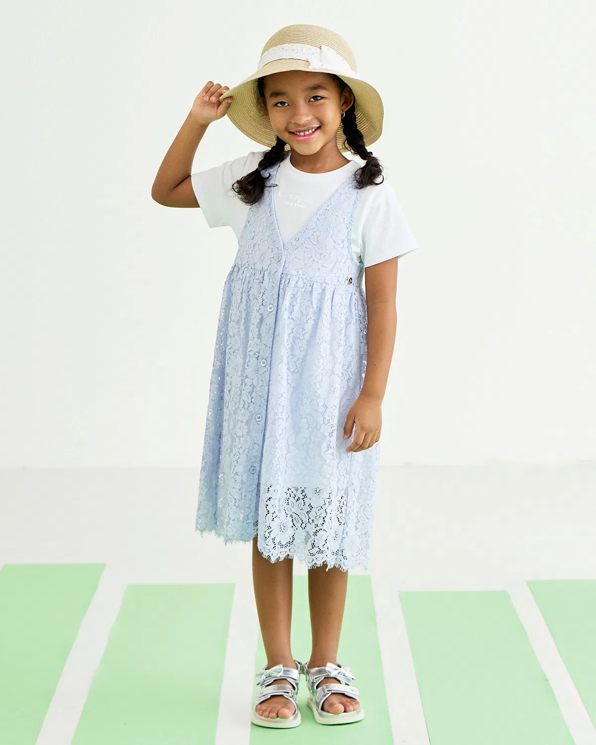 Детский комплект из кружевного жилета и платья-футболки Kate Spade New York Kids, Sax Blue
