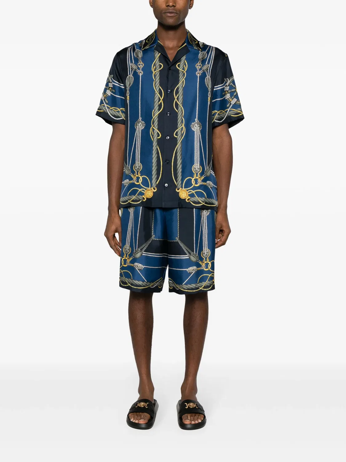 Шорты с морским принтом из шелка Versace, синий — фото 3