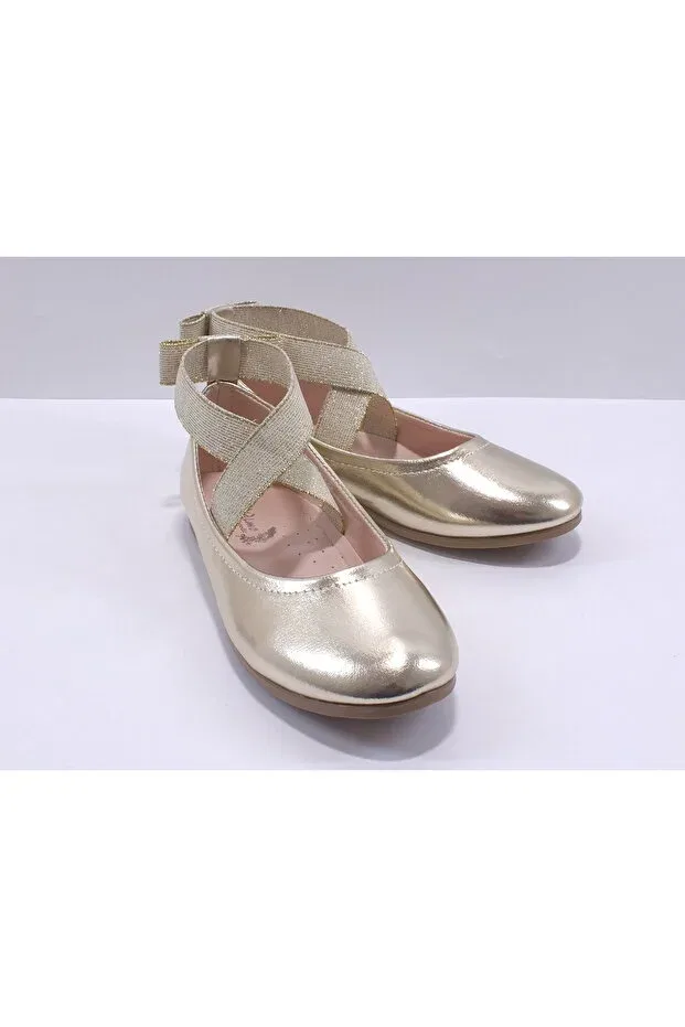 Детские балетки для девочек с круглым носком Cross-Elasticated ballet flats Kidimo, Gold