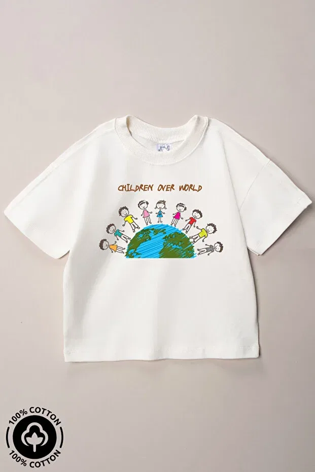 Детская футболка оверсайз с принтом Unisex crew neck april 23 Miniel, White — фото 3