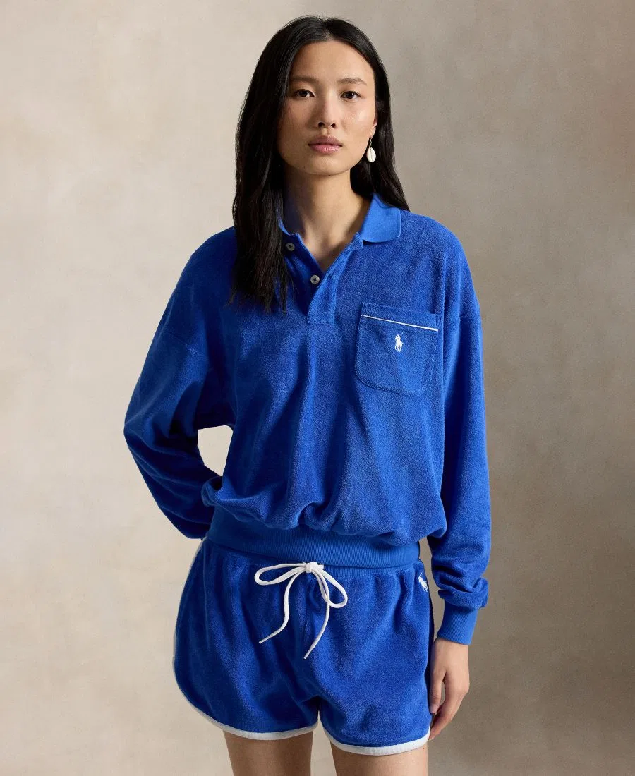 Женская рубашка-поло с длинными рукавами и воротником Polo Ralph Lauren, синий — фото 4
