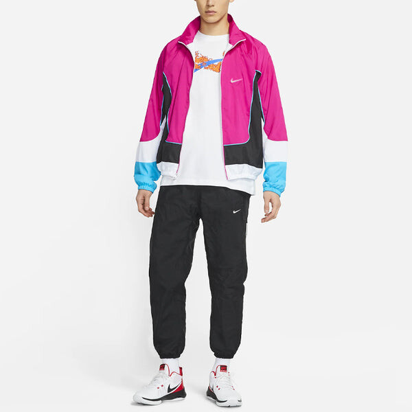 Куртка Nike Throwback Colorblock Woven Sports Basketball Stand Collar Jacket Red, красный — фото 3