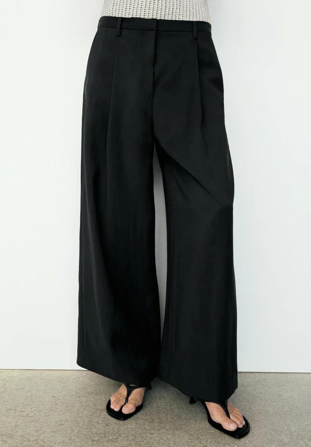 Свободные укороченные брюки с широкими штанинами Massimo Dutti, Black