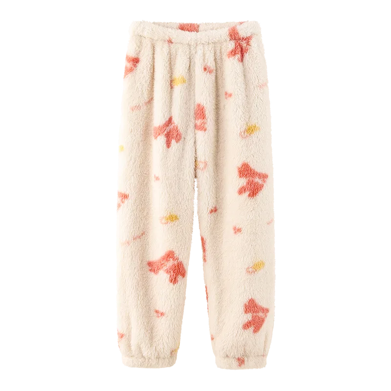 Детские пижамные штаны для девочек утепленные Red bean, Light Pink — фото 3