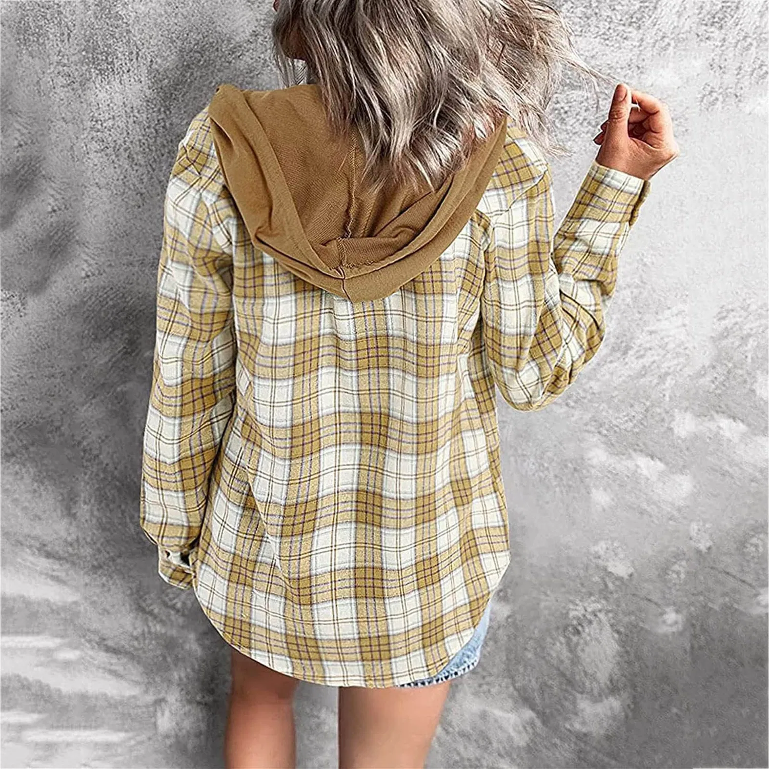 Женская куртка с капюшоном и принтом в клетку College Jacket, giallo — фото 2