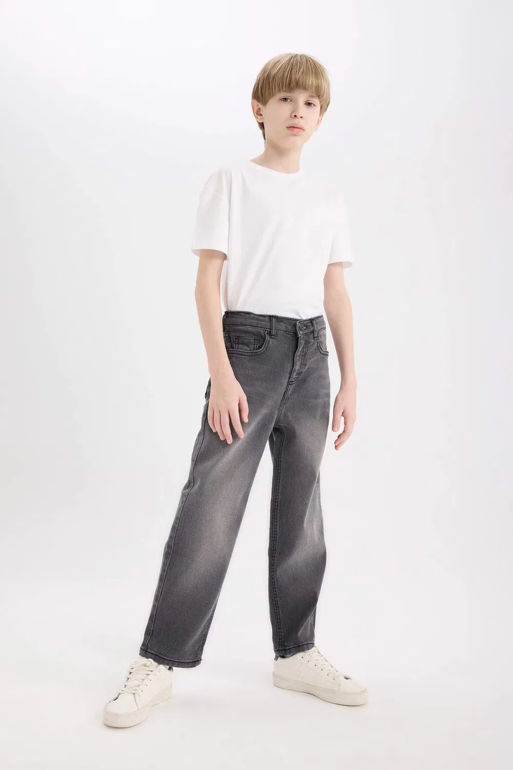 Джинсы свободного кроя прямые Boy Loose Fit Straight Leg Defacto, серый — фото 2