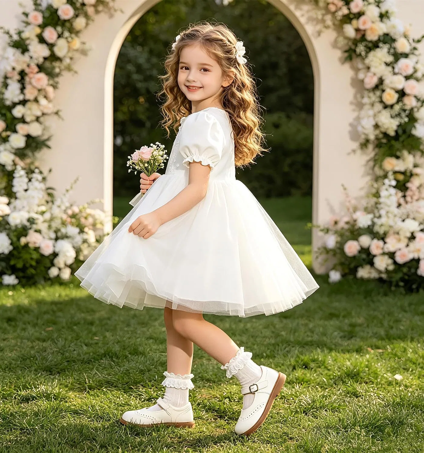Детские туфли Мэри Джейн для девочек Classic Mary Jane DADAWEN, White — фото 2