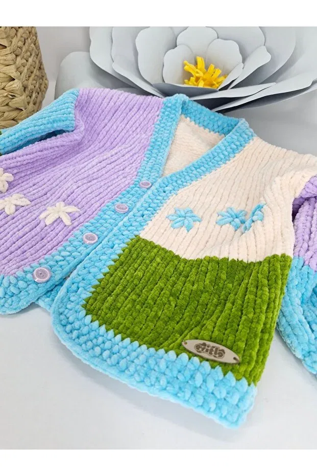 Детский кардиган для девочек хлопковый Hand knitted velvet girl's cardigan Evitle, Çok Renkli — фото 4