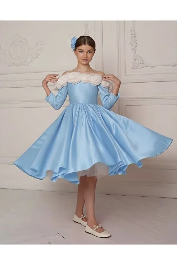 Детское вечернее платье для девочек с длинным рукавом rose detailled Kids, Blue