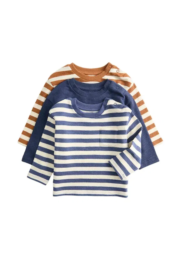 Комплект из 3 футболок с длинным рукавом, хлопок, Striped, Marks & Spencer Mix, синий
