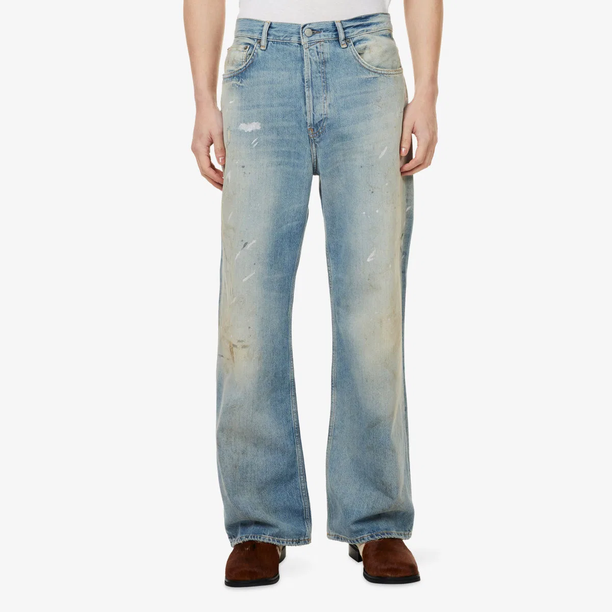 Джинсы из хлопковой смеси с эффектом брызг краски trafalgar Acne Studios, светло-голубой — фото 3