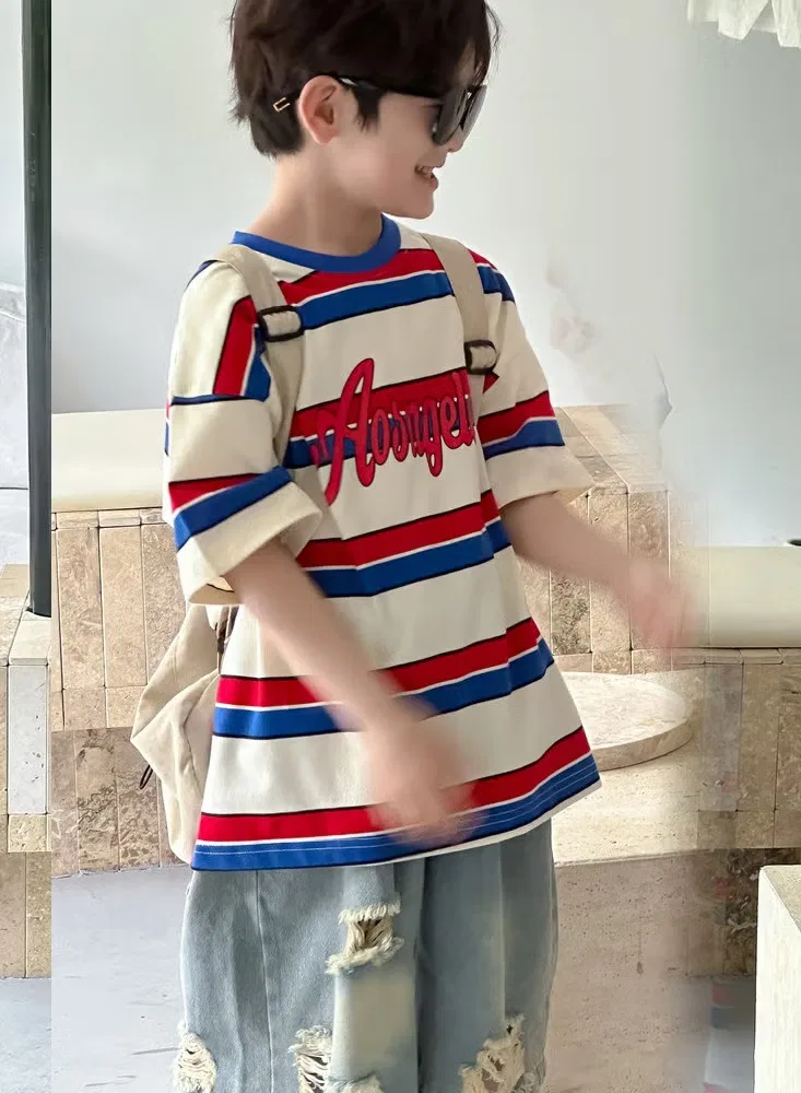 Комплект футболка с принтом и шорты из денима Al Aoyama, красный — фото 3