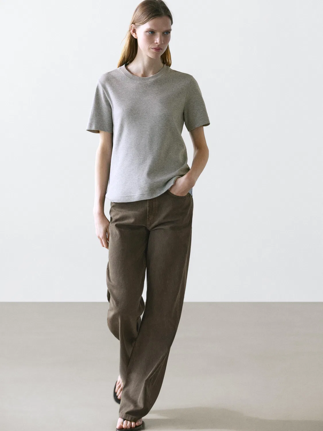 Футболка с круглым вырезом из 100% хлопка интерлок Massimo Dutti, серый — фото 4