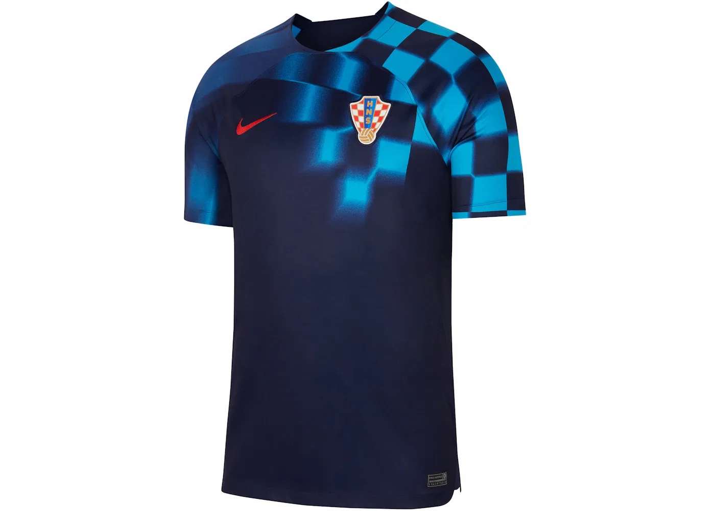 Мужская футбольная футболка с принтом Nike Croatia 2022/23 Stadium Away Dri-FIT Soccer Jersey, Blackened Blue/University Red