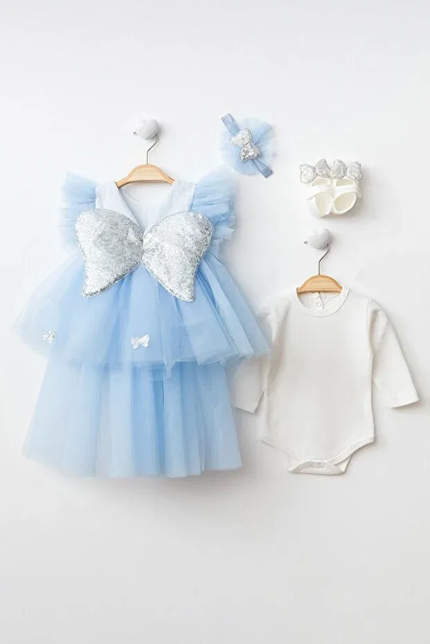 Детское платье для девочек с длинным рукавом Angel Wing Sequined Tulle Tail Harry&Millie, Blue