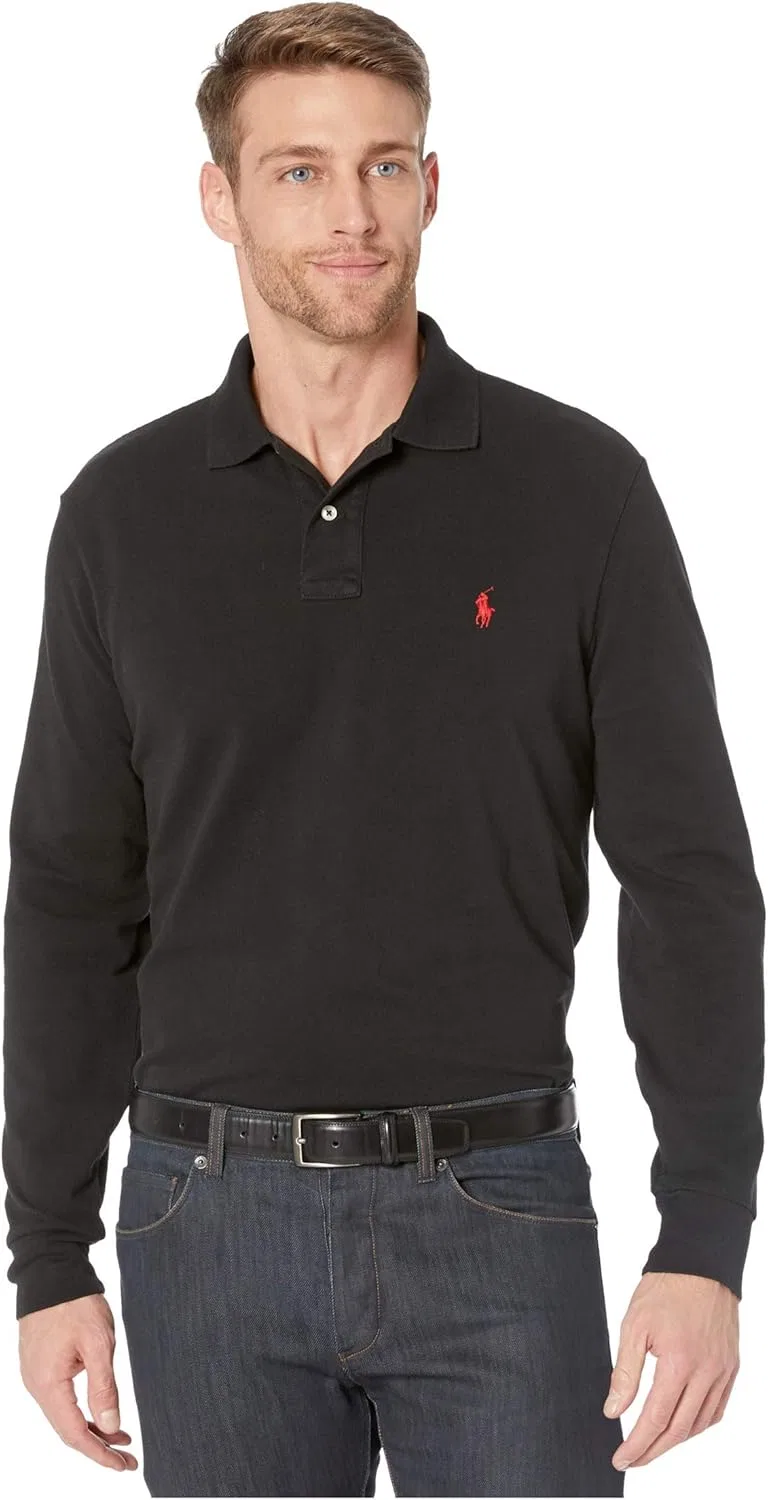 Мужская хлопковая рубашка-поло с длинным рукавом POLO RALPH LAUREN, Polo Black