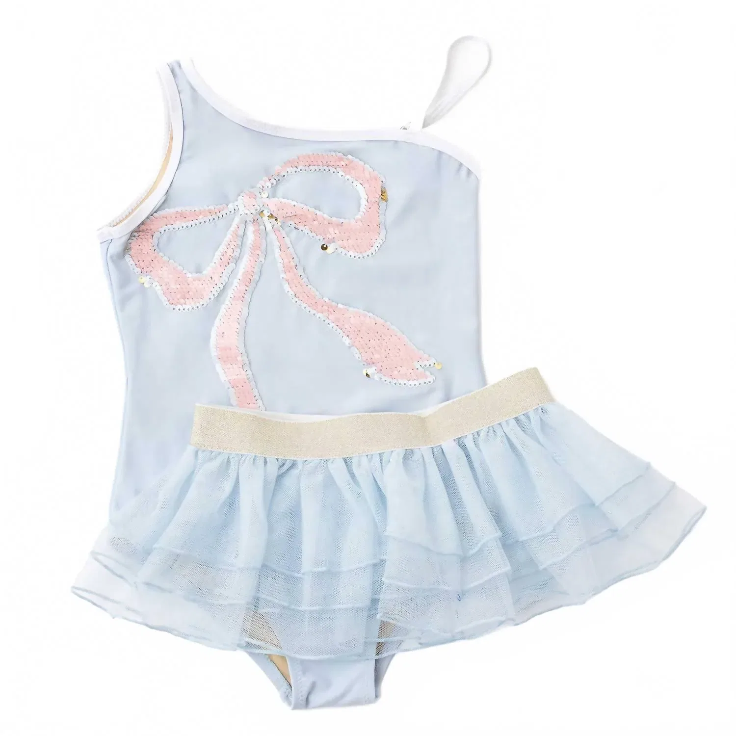 Детский купальник для девочек с юбкой и блестящим бантом Sequin Bow Shade Critters, Light Blue — фото 3