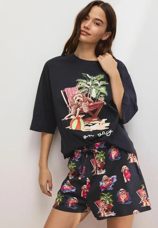 Комплект пижамы с принтом Regular fit - short pyjamas set Next, темно-синий Charlie the Cockapoo — фото 2