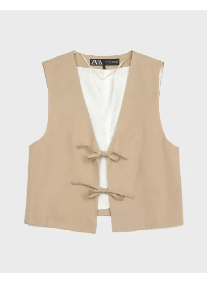 Жилет с поясом-завязкой Zara, хаки