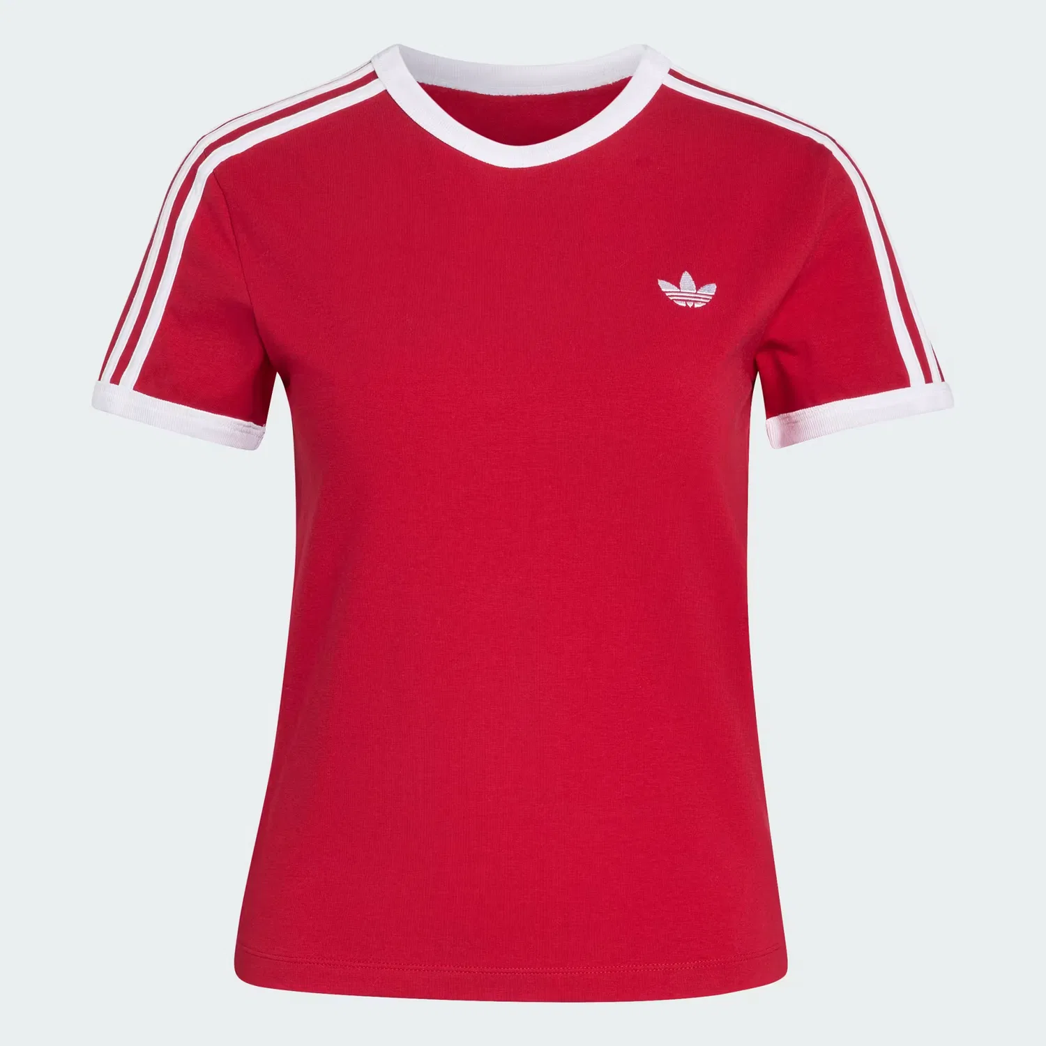 Женская футболка приталенного кроя 3 Stripe Slim Tee Adidas Originals, красно-белый — фото 4