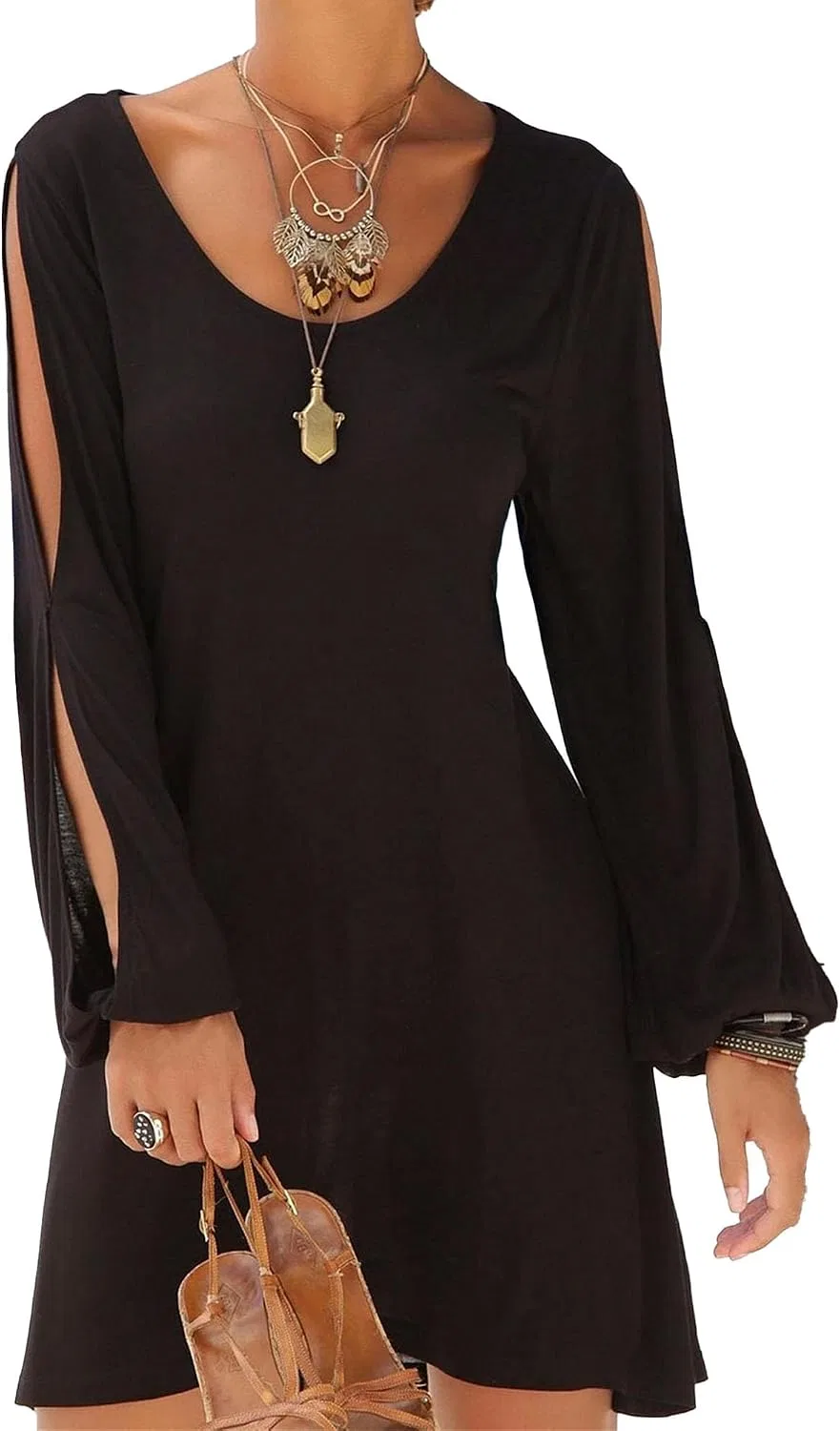 Женское офф-плеч платье с V-образным вырезом Casual Loose Beach, Black