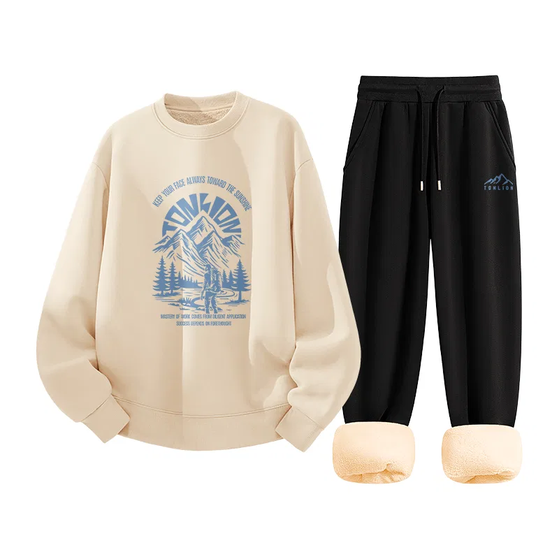 Детский комплект из свитшота и джоггеров с начесом Tonlion, Цвет Light Beige Heather Black