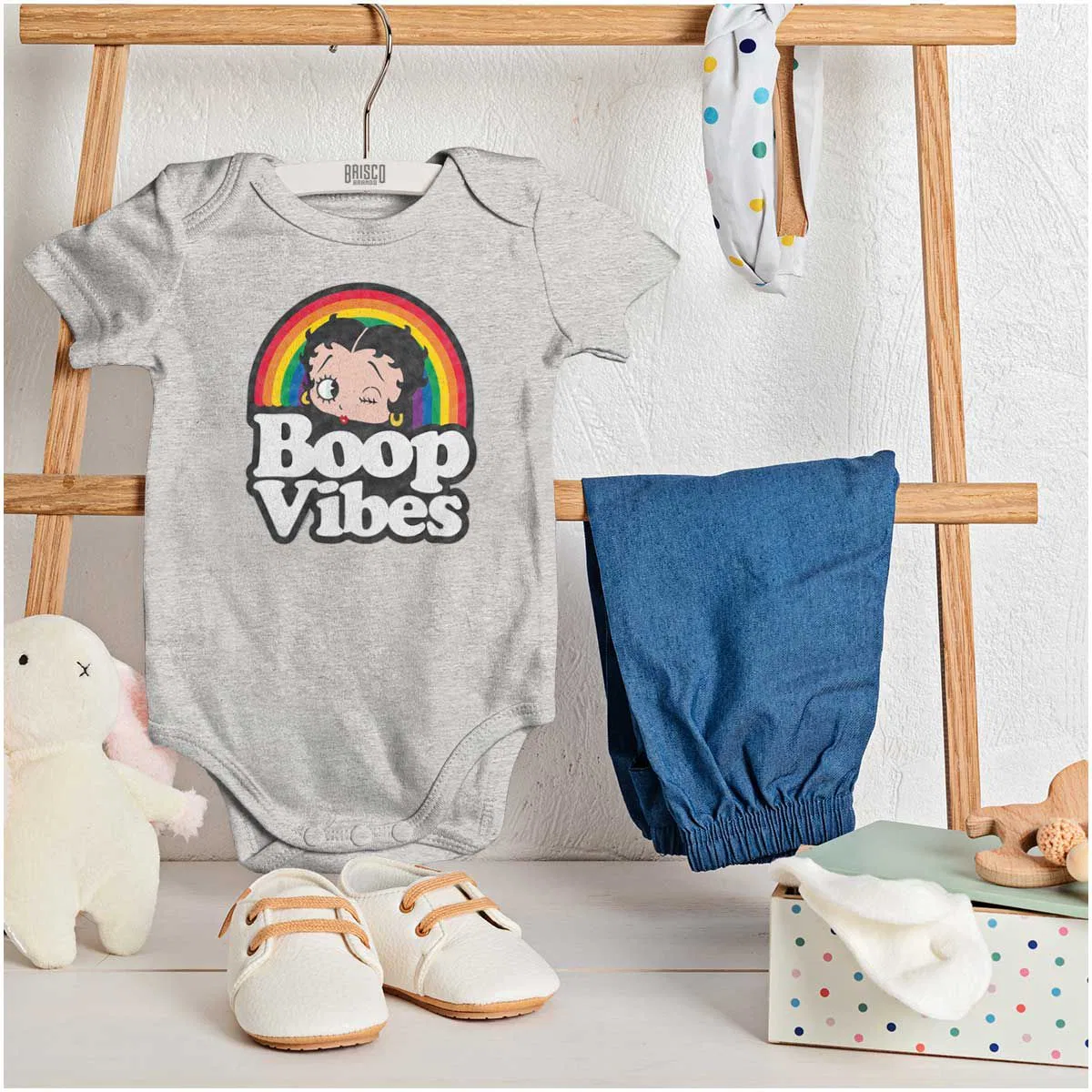 Детское боди для девочек с принтом Betty Boop Cartoon Rainbow Quote Brisco Brands, Heather — фото 3