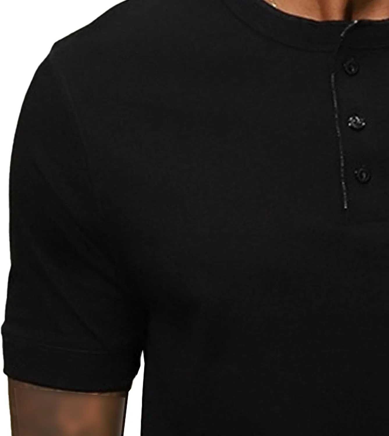 Мужская облегающая футболка с воротником-стойкой Athletic Basic Henley, Black — фото 4