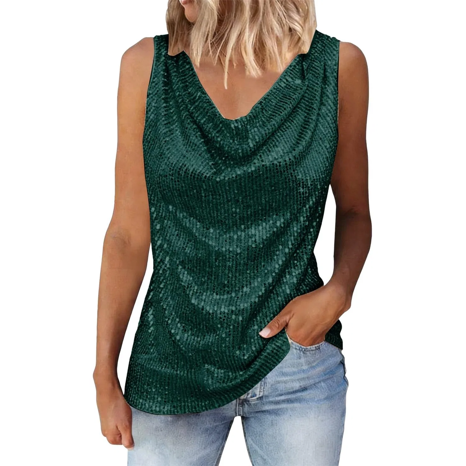 Женский топ без рукавов с блестками Sparkly Elegant, Z01-verde