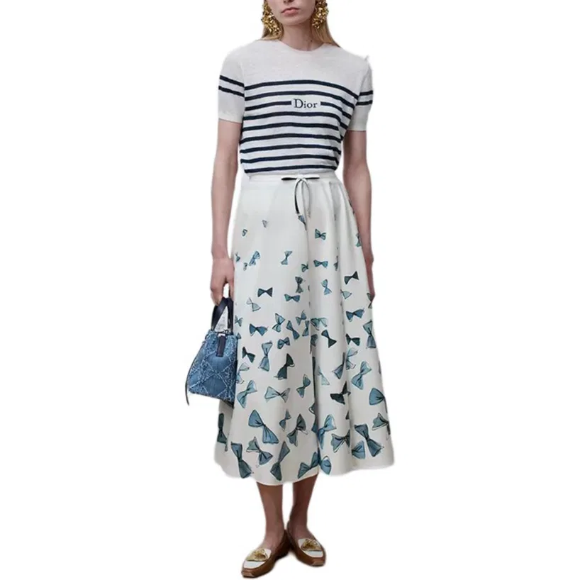 Женский свитер с круглым вырезом прямого кроя Marine Blue+Beige DIOR — фото 3