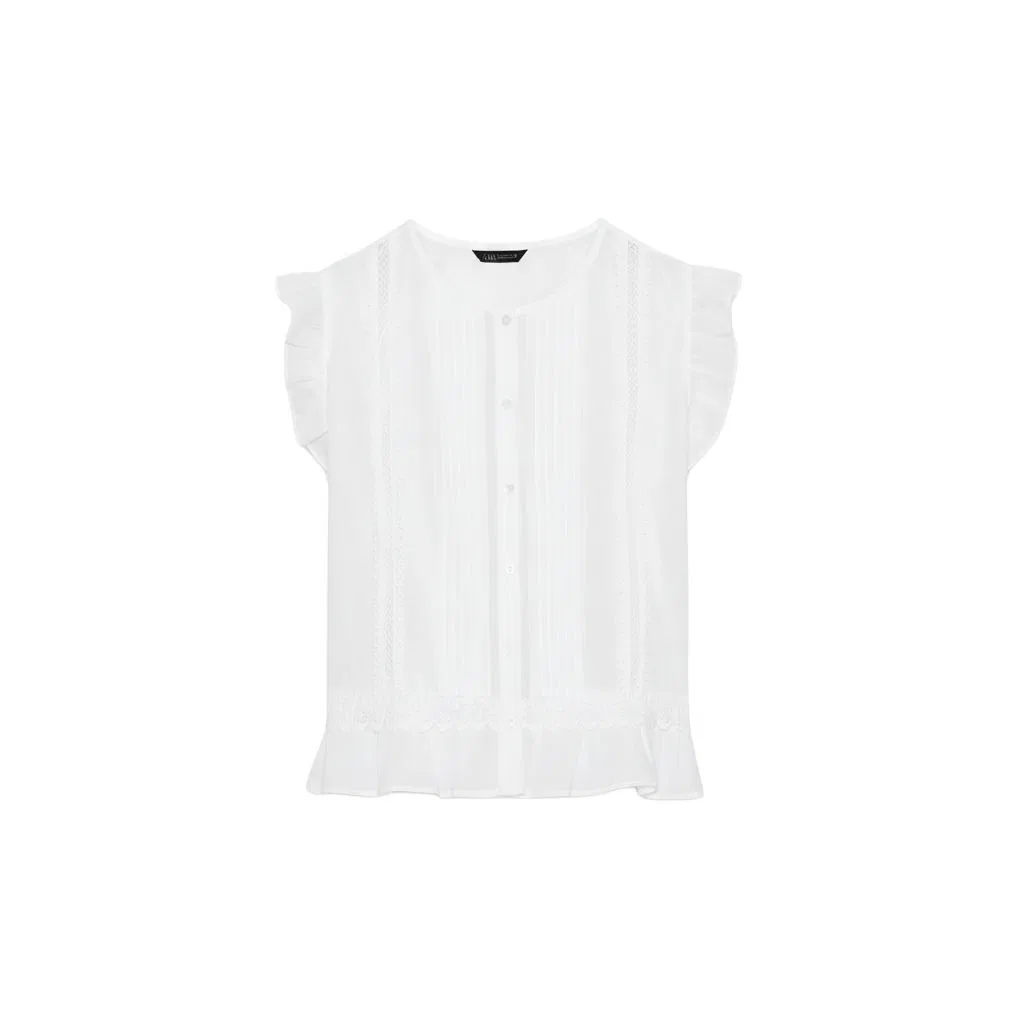 Женская рубашка с круглым вырезом White ZARA, Белый