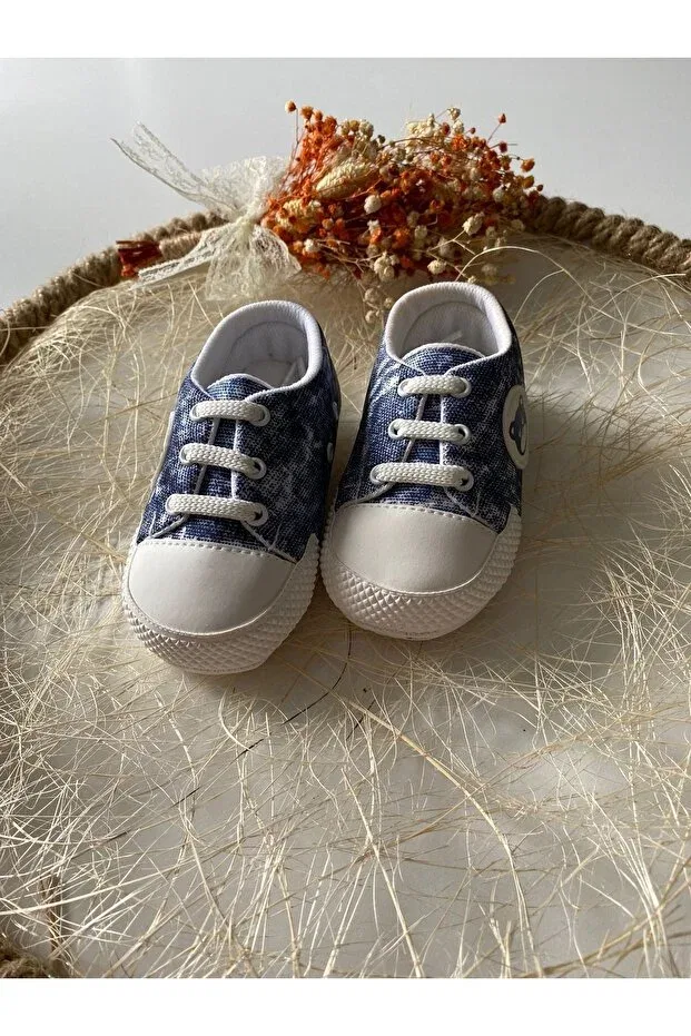Детские ботинки для мальчиков с принтом Teddy bear patterned Pamily Baby, Navy Blue And White — фото 3