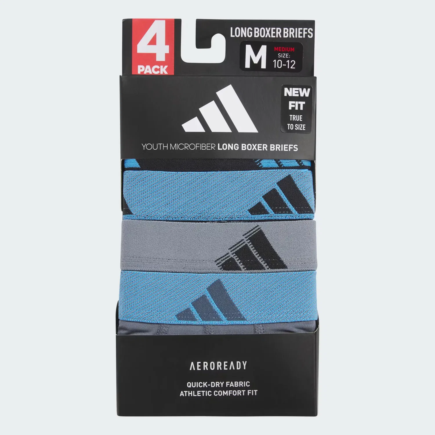 Детские трусы-боксеры удлиненные, набор из 4 штук, Adidas Performance, синий/черный/серый — фото 2