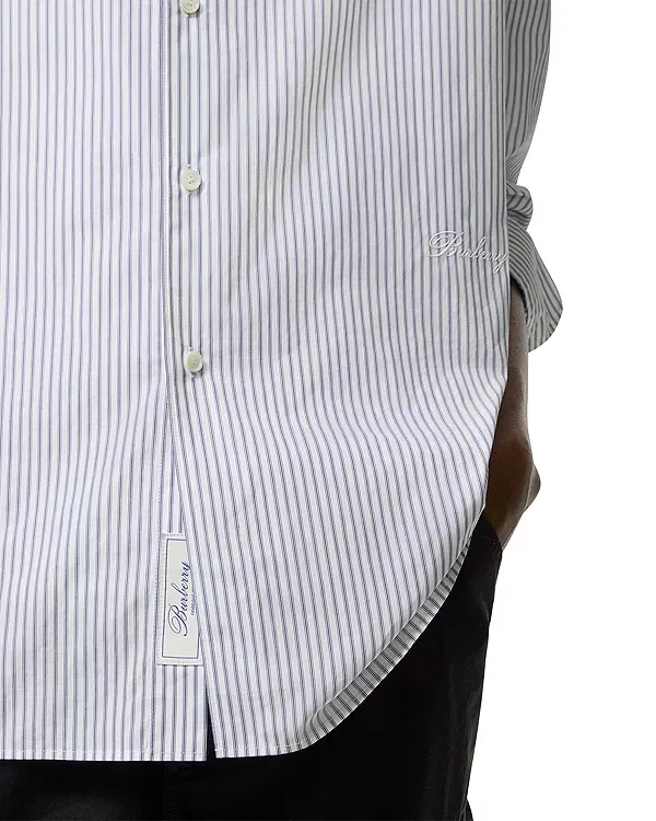 Мужская хлопковая рубашка Relaxed Fit Striped Cotton Shirt Burberry, Rain White/Sapphire Blue — фото 2