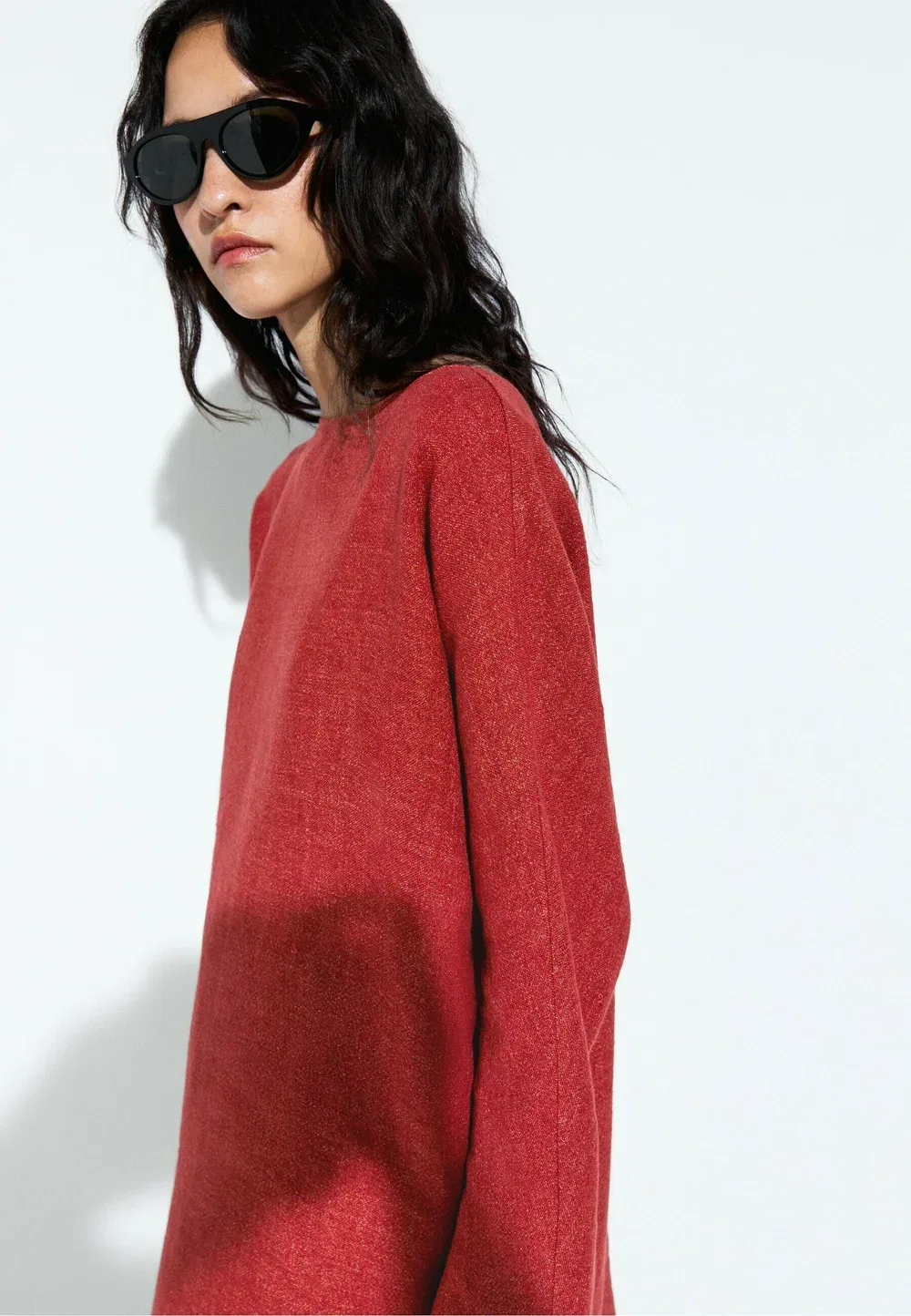 Мини-Платье с длинными рукавами - повседневное платье Massimo Dutti, Red — фото 3