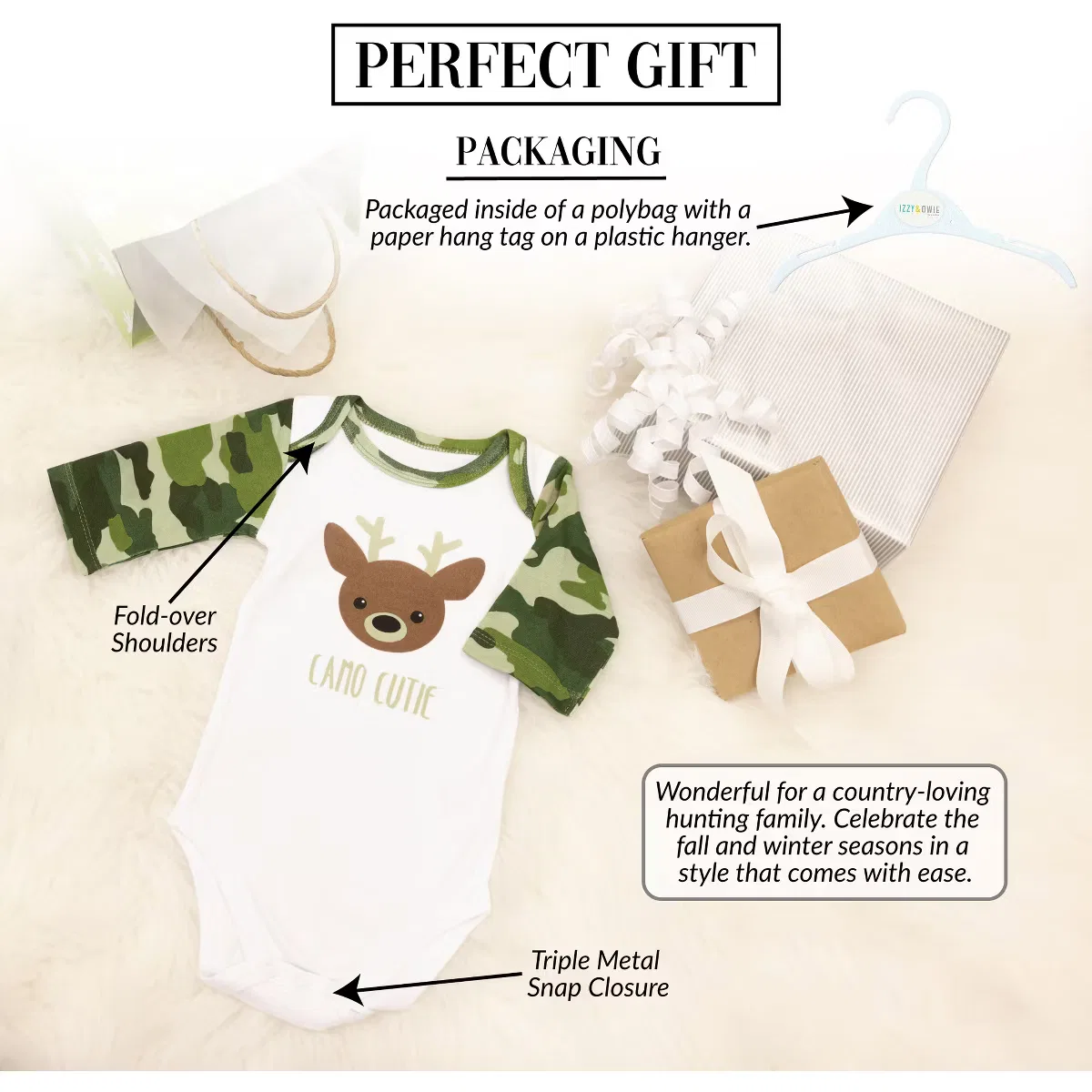Боди-комбинезон с рукавом 3/4 Woodland Green Camo Deer Pavilion Gift Company — фото 3