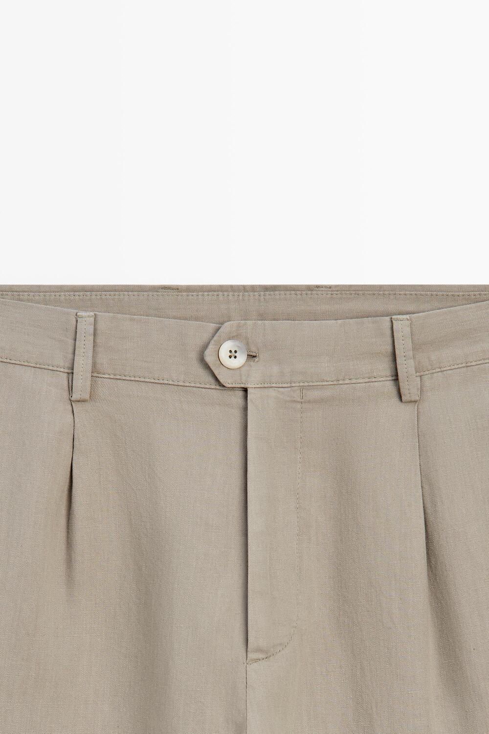 Брюки Massimo Dutti Straight-leg Linen And Cotton With Darts, бежевый — фото 4
