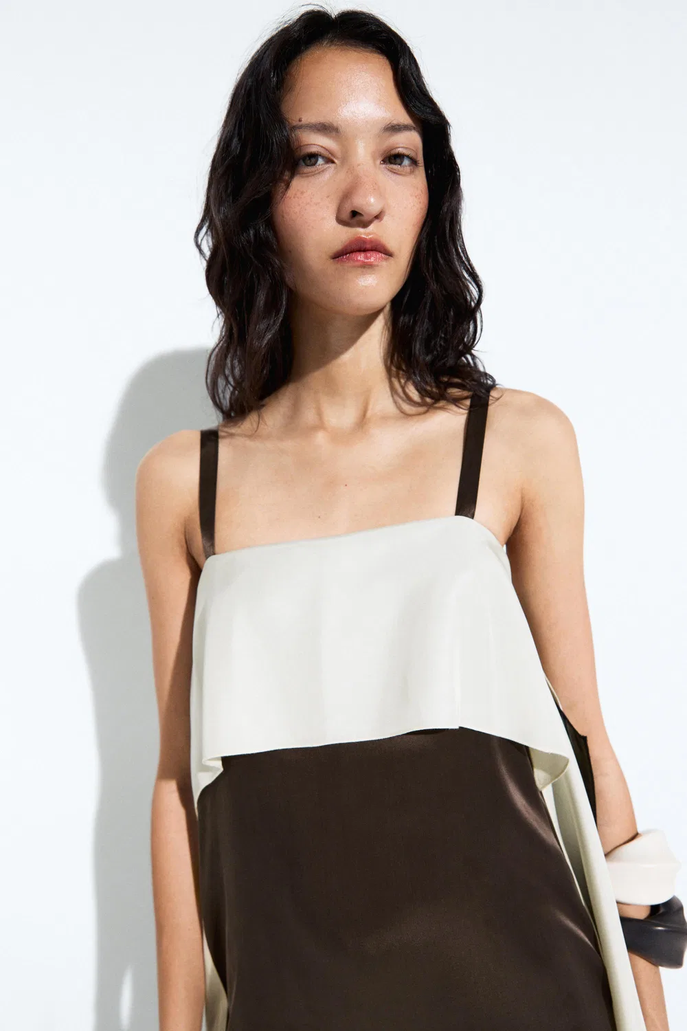 Платье Massimo Dutti, миди, с цветовыми блоками, коричневый — фото 3