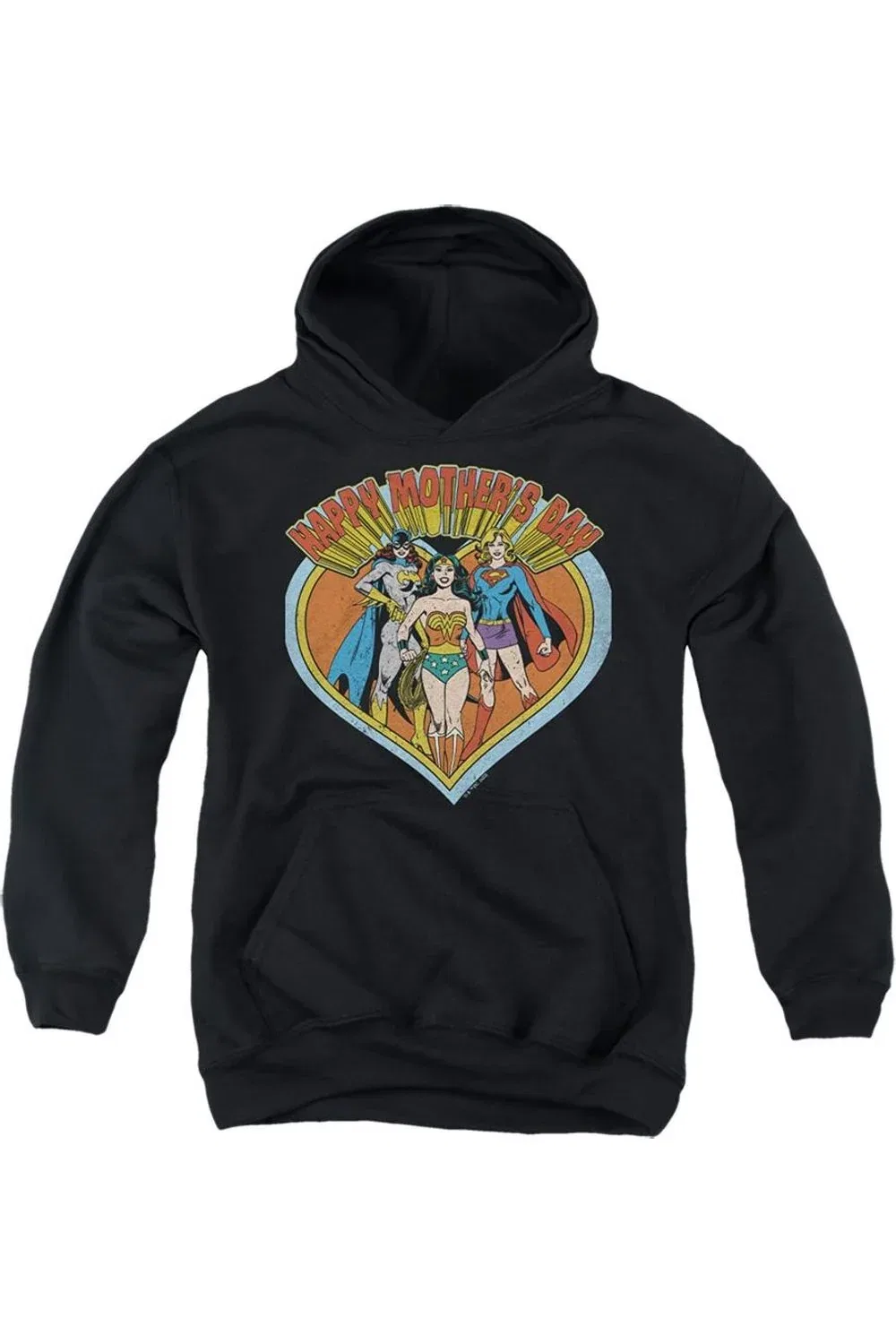 Детское худи с капюшоном с принтом Justice League of America Mothers Day Heart Gildan, черный