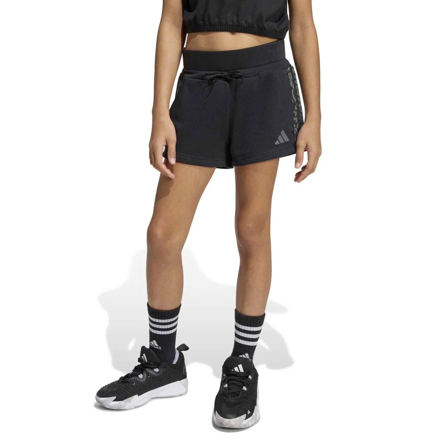 Детские шорты для девочек с принтом Adidas Sport Jg An 3S Ft Sh, Adidas, Schwarz — фото 2