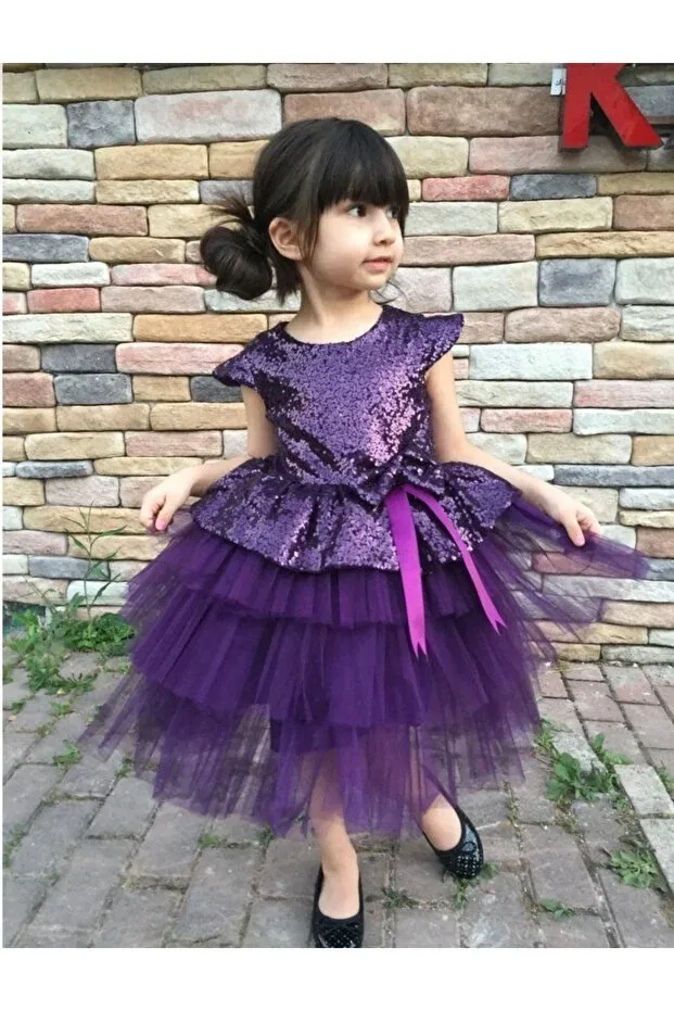 Детское платье для девочек с пайетками Basics Şenkız, Purple