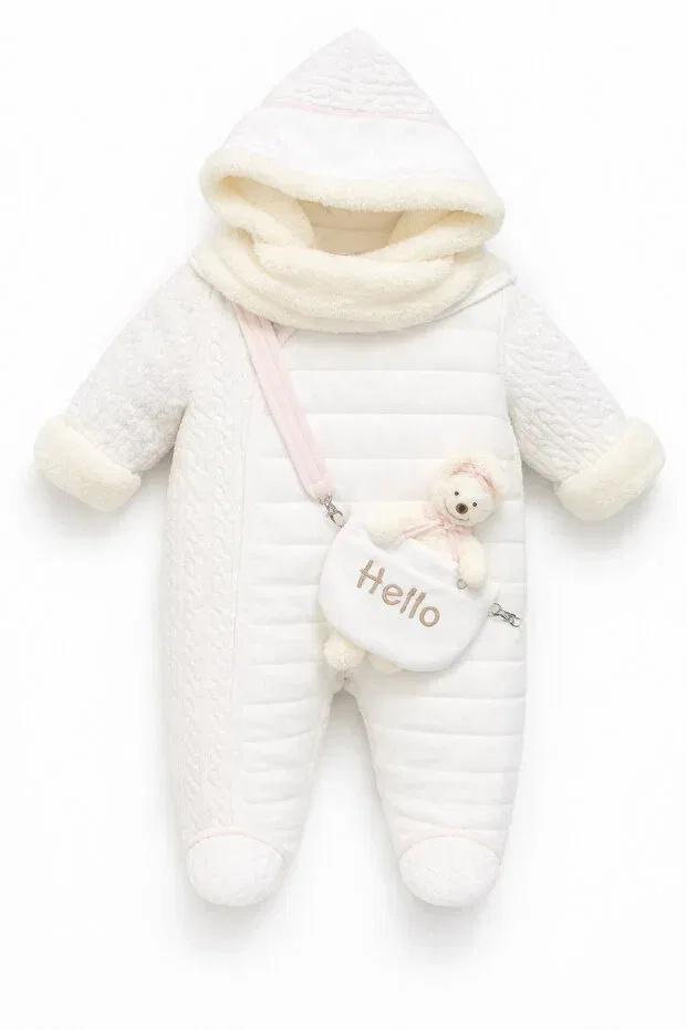 Детский комбинезон-астронавт из велсофта Kardeşler Bebe, Off White