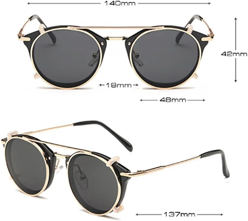 

Ретро женские солнцезащитные очки в стиле стимпанк со съемными линзами, модные мужские круглые панк-очки с защитой от УФ-излучения UV400 HVTVTLA, Black Green